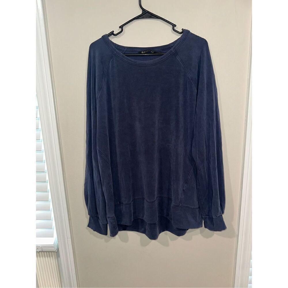 Athleta 83855 Tencel Modal Long Sleeve Light Weight Crewneck top Navy XL